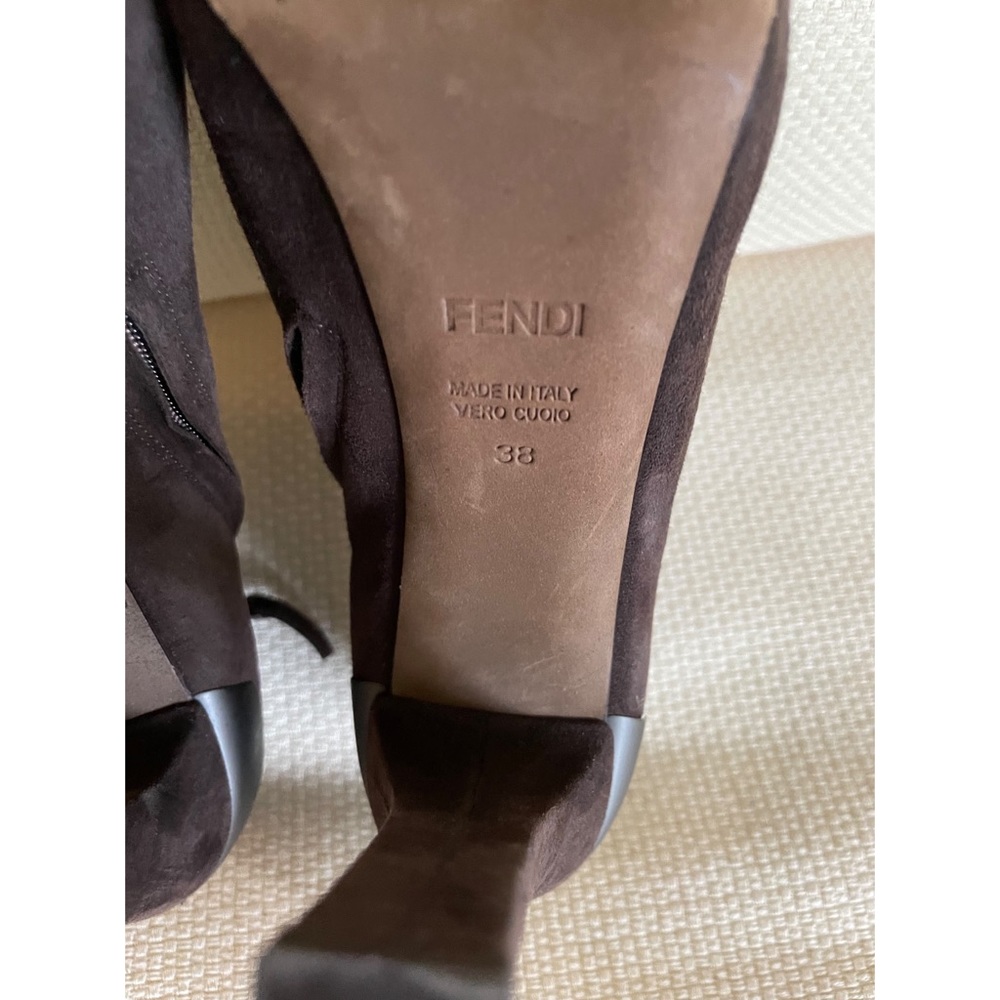 FENDI Brown Suede Metallic Trim Bootie Shoes Size 38 - Picture 11 of 13
